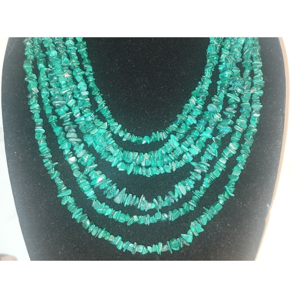 Jay King 7 Strand Malachite Chip Bead Waterfall Sterling Necklace